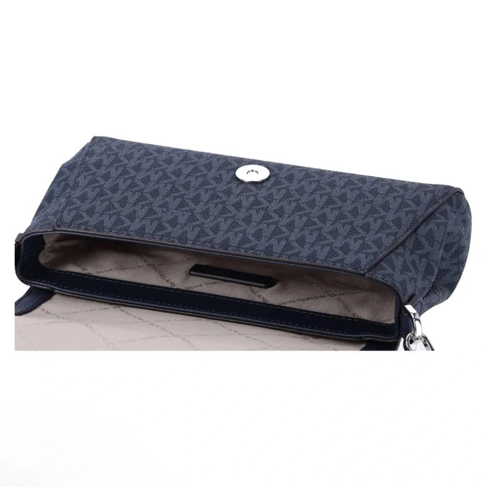 Michael Kors Jet Set Medium Convertible Pouchette Crossbody Navy MK Signature